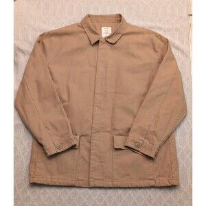 VTG GAP Canvas Hidden Button Chore Barn Coat Beige Lined Work 100% Cotton XL Y2K